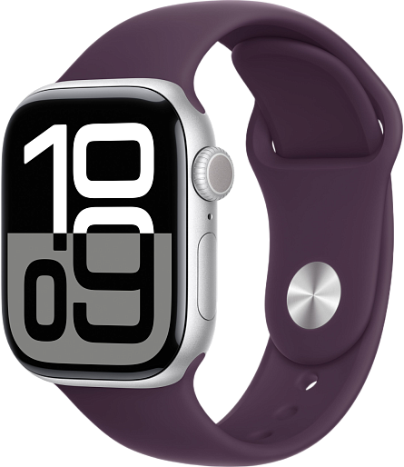 Умные часы Apple Watch Series 10 (42mm) Aluminum with Sport Band S/M (серебро/сливовый)