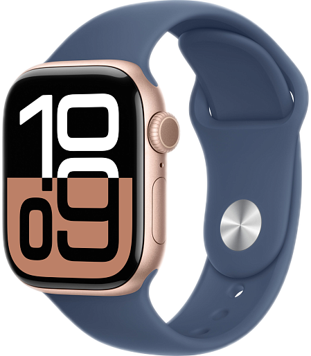 Умные часы Apple Watch Series 10 (42mm) Aluminum with Sport Band M/L (золото/синий), без RuStore