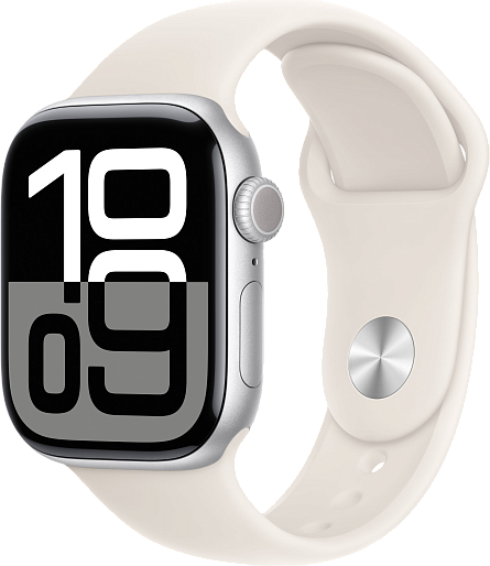 Умные часы Apple Watch Series 10 (42mm) Aluminum with Sport Band S/M (серебро/сияющая звезда)