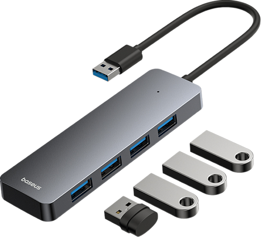 Переходник Baseus UltraJoy Series Lite 4-port USB-A Hub 3.0*4 (серый)