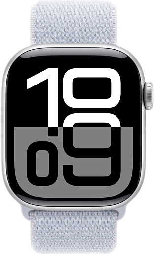 Умные часы Apple Watch Series 10 (42mm) Aluminum with Sport Loop (серебро/голубой)