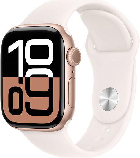 Умные часы Apple Watch Series 10 (42mm) Aluminum with Sport Band M/L (золото/розовый), без RuStore