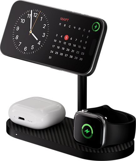 Беспроводная зарядка uBear Stage Pro Kevlar 3in1 Wireless Charger (космический черный)