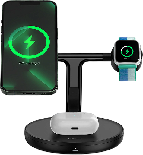 Беспроводная зарядка Baseus Swan 3-in-1 Wireless Magnetic Charging Bracket (черный)