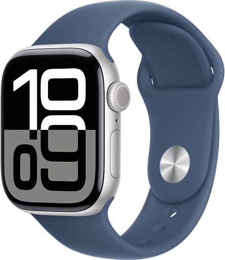 Умные часы Apple Watch Series 10 (46mm) Aluminum with Sport Band M/L (серебро/синий) LTE