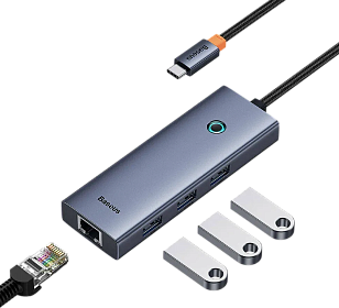 Изображение Baseus UltraJoy Series 4-port USB-A Hub 3.0*3+RJ45*1 Space Grey