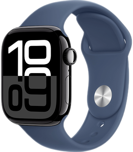 Умные часы Apple Watch Series 10 (42mm) Aluminum with Sport Band M/L (черный/синий)