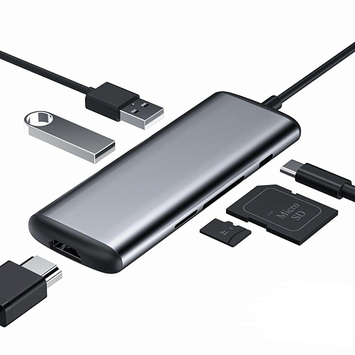 Разъем Hagibis Type-C to USB 3.0/HDMI Multifunctional Adapter / 6 ports / with PD & Card Readers (серый)