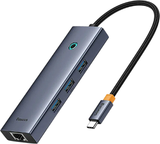 Переходник Baseus UltraJoy Series 4-port USB-A Hub 3.0*3+RJ45*1 Space Grey