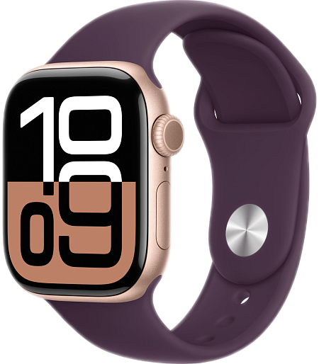 Умные часы Apple Watch Series 10 (42mm) Aluminum with Sport Band S/M (золото/сливовый)