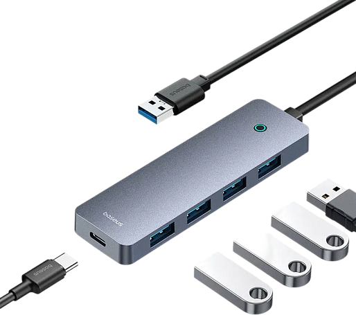 Переходник Baseus UltraJoy Series 4-port USB-A Hub 3.0*4 Space Grey