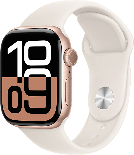 Умные часы Apple Watch Series 10 (46mm) Aluminum with Sport Band S/M (золото/сияющая звезда), без RuStore