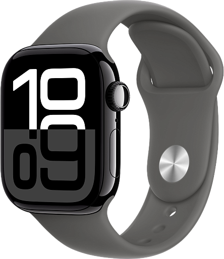 Умные часы Apple Watch Series 10 (42mm) Aluminum with Sport Band S/M (черный/каменный серый)