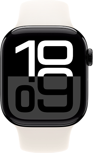 Умные часы Apple Watch Series 10 (42mm) Aluminum with Sport Band S/M (черный/сияющая звезда)