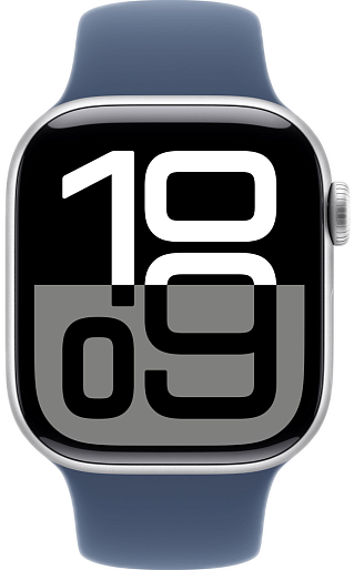 Умные часы Apple Watch Series 10 (46mm) Aluminum with Sport Band M/L (серебро/синий) LTE