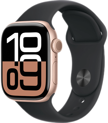 Умные часы Apple Watch Series 10 (42mm) Aluminum with Sport Band S/M (золото/черный)