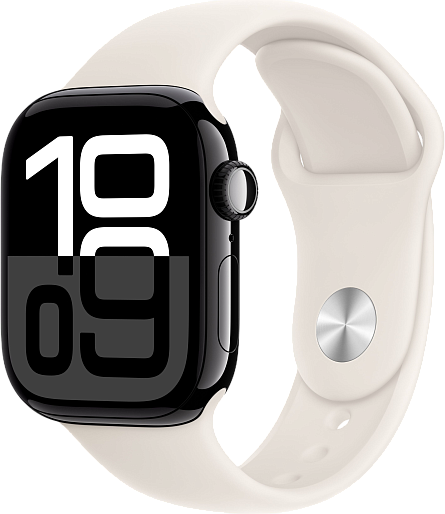 Умные часы Apple Watch Series 10 (42mm) Aluminum with Sport Band S/M (черный/сияющая звезда)