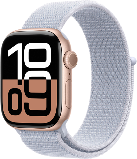 Умные часы Apple Watch Series 10 (42mm) Aluminum with Sport Loop (золото/голубой)