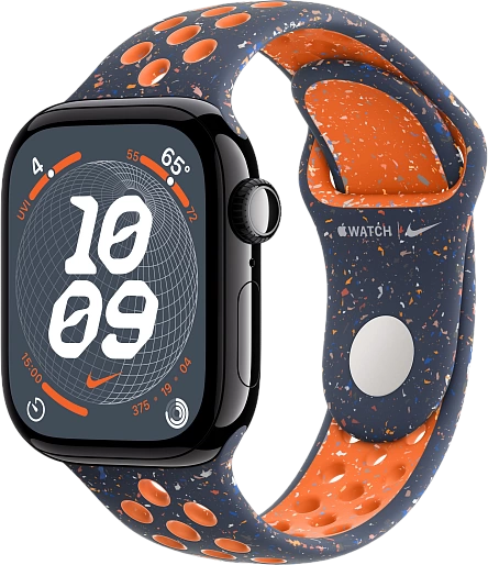 Умные часы Apple Watch Series 10 (42mm) Aluminum with Nike Sport Band S/M (черный/синее пламя)
