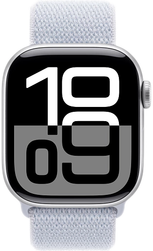 Умные часы Apple Watch Series 10 (42mm) Aluminum with Sport Loop (серебро/голубой)