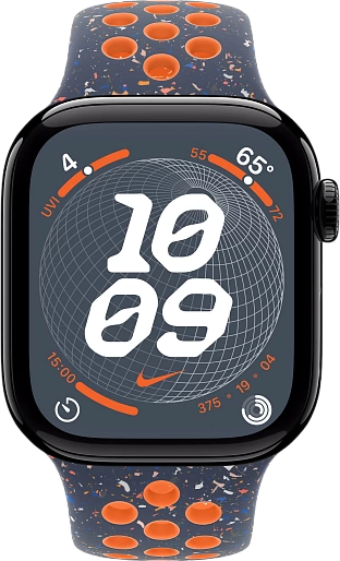 Умные часы Apple Watch Series 10 (42mm) Aluminum with Nike Sport Band S/M (черный/синее пламя)